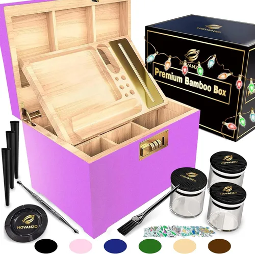 Miniatura 9 de Caja de almacenamiento grande de bambú premium con bandeja extraíble, caja de madera de almacenamiento para hierbas y accesorios, juego de caja