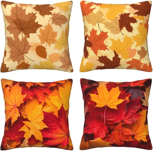 Miniatura 15 de Ouqiuwa Juego de 4 fundas de almohada coloridas con diseño de pájaros de 12 x 12 pulgadas, cuadradas, decorativas, con hojas de arce otoñales