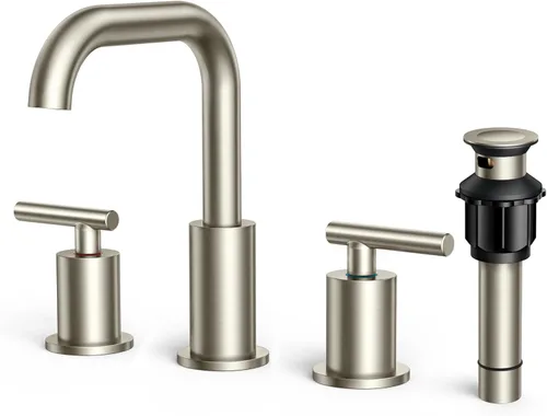 FORIOUS Grifo de baño extendido de níquel cepillado de 8 pulgadas para fregadero de 3 agujeros, 2 manijas Grifo de fregadero de baño giratorio de
