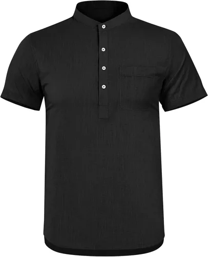Miniatura 7 de Enjoybuy Men's Linen Henley Shirts Summer Beach Short Sleeve Loose Fit T Shirt Button Up Lightweight Casual Tops