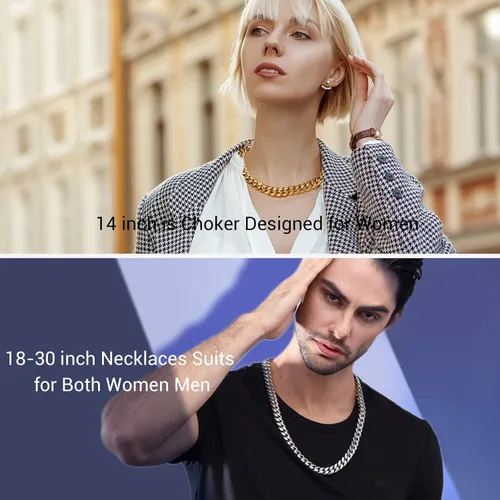 Miniatura 2 de PROSTEEL Trendy Cuban Links Necklace for Men Women, Black18K Gold Plated 316L Stainless Steel, W 4.8mm-14mm, L 14inch-30inch, Come Gift Box