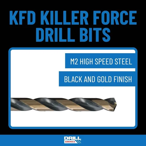 Miniatura 3 de Drill America Juego de 15 piezas de brocas de acero de alta velocidad con acabado negro y dorado en estuche redondo (1/16" - 1/2" x 32avos), serie