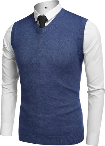 Miniatura 37 de Amussiar Suéter casual para hombre, chaleco con cuello en V, ajustado, sin mangas, suéter de punto