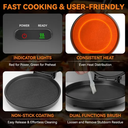 Miniatura 3 de Baker's Friend Máquina eléctrica de pizza para encimera, máquina para hacer pizza de 12 pulgadas para el hogar, máquina de quesadillas, placas