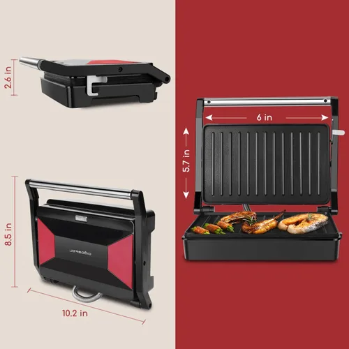 Miniatura 7 de Aigostar - Sandwichera Panini Press de 1000 W con placas revestidas antiadherentes, luz indicadora, tapa de bloqueo, mango de tacto fresco, parrilla