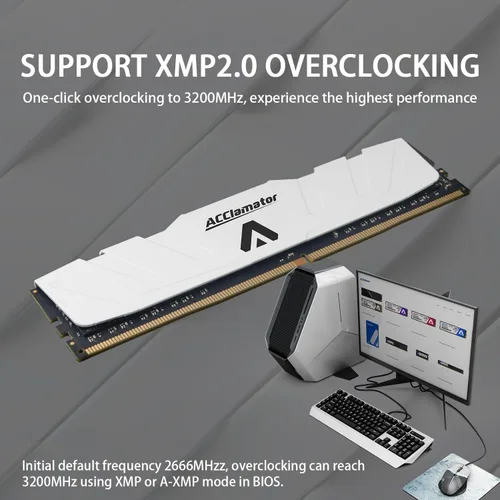 Miniatura 3 de Acclamator DDR4 RAM 32GB (2x16GB) 3200MHz PC4-25600 XMP CL18 1.35V 288-pin Módulo de memoria de PC de escritorio con disipador de calor blanco