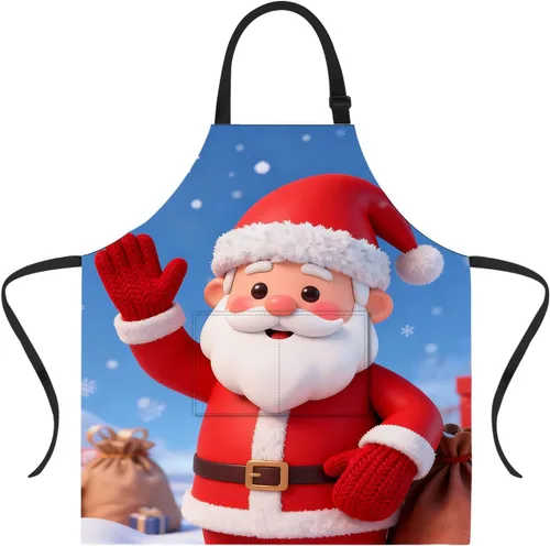 Miniatura 66 de ANNA QUEEN Delantal de Feliz Navidad para mujeres y hombres con bolsillos, delantal de muñeco de nieve, delantal de cocina ajustable para cocinero
