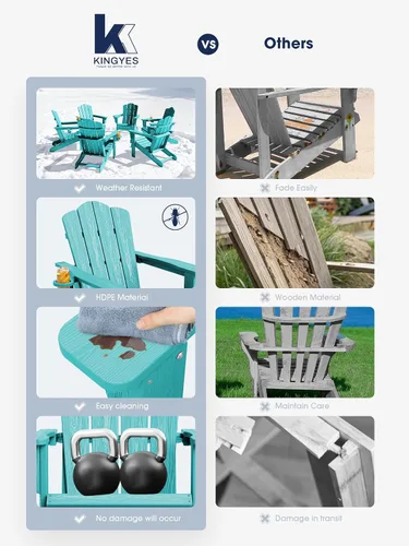 Miniatura 6 de KINGYES Silla plegable Adirondack, sillas de patio HDPE para todo clima, silla de césped con textura de madera para junto a la piscina, patio Aruba
