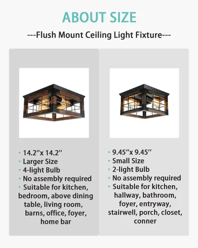 Miniatura 6 de Lámpara de techo de montaje empotrado estilo granja, 2 luces, lámpara de techo de granja, lámparas de cocina de esquina con enchufe E26, lámparas