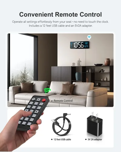 Miniatura 9 de Reloj de pared digital, reloj digital de pantalla grande de 40 cm con luz nocturna, reloj de pared con DST, alarma, LED, fecha, semana, temperatura