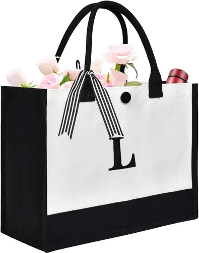 MRYUWB Bolsa grande de lona personalizada con inicial para mujer, bolsa de cumpleaños de boda, bolsa de playa bordada con monograma