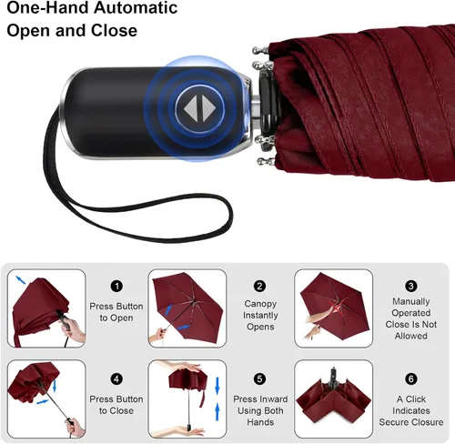 Miniatura 96 de LEAGERA Paraguas de viaje compacto para bolso, mango plano, impermeable para lluvia ligera