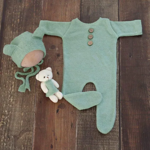 Miniatura 3 de Zeroest Traje de fotografía para recién nacido, accesorios para sesión de fotos de bebé, accesorios de oso para fotos de bebé recién nacido, Verde