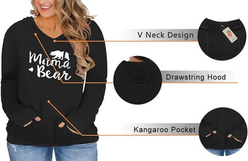 Miniatura 3 de VISLILY Sudaderas con capucha para mujer de talla grande con cuello en V y bolsillo