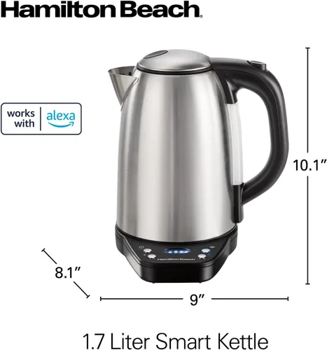 Miniatura 8 de Hamilton Beach Tetera eléctrica inteligente y caldera de agua, funciona con Alexa, 1.7 litros, ebullición rápida 1500 vatios, inalámbrica, mantiene