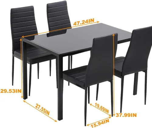 Miniatura 2 de PayLessHere Juego de mesa de comedor de 5 piezas de cocina con 4 sillas de cuero sintético con marco de metal, rectangular, moderno para espacios
