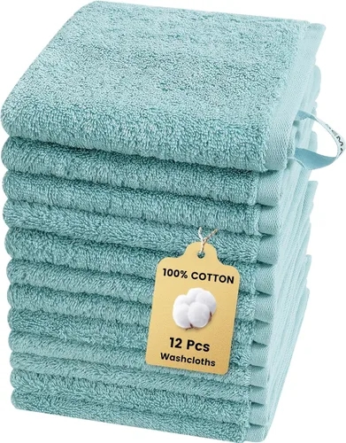 Miniatura 11 de SEMAXE Juego de 12 toallas de 100% algodón, 13 × 13 pulgadas, toallas suaves amarillas para la cara – súper absorbentes y de secado rápido, paño
