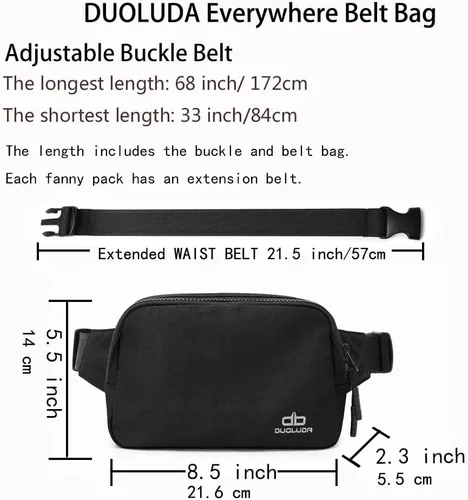 Miniatura 6 de DUOLUDA Fashion Waist Packs Belt Bag,Fanny Pack Crossbody Bags with Strap Extender for Women Men,Waterproof Waist Bag for Casual Travel Running