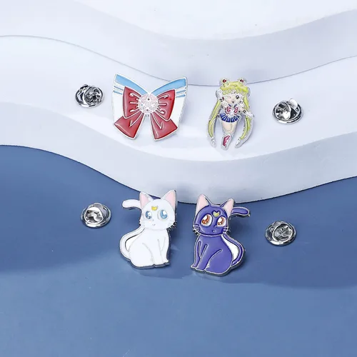 Miniatura 5 de Moon Girl Cartoon 4pcs Brooch Moon Girl Luna Enamel Lapel Pin for Girls Anime Collectible Pins