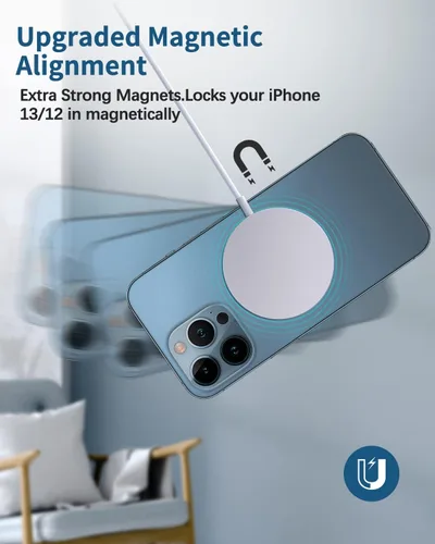 Miniatura 5 de Cargador inalámbrico magnético Mag-Safe para iPhone 17/16/15/14/13/12 Serie Soporte/Almohadilla de carga inalámbrica magnética convertible con cable