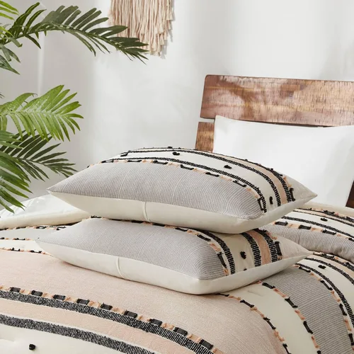 Miniatura 5 de Hyde Lane Juego de edredón bohemio tamaño Queen, ropa de cama moderna tamaño Full estilo casa de campo, parte superior de algodón con rayas jacquard