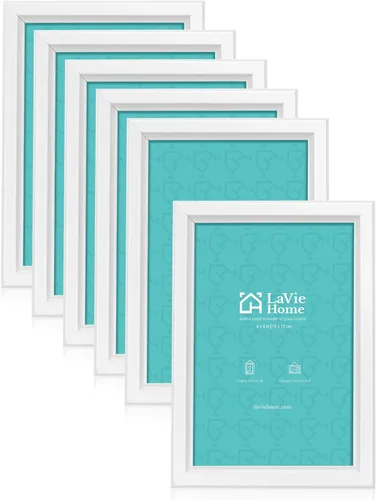 Miniatura 25 de LaVie Home - Marco de fotos (6 unidades), diseño simple con cristal de alta definición, para montaje en pared y en mesa, colección clásica, Dorado