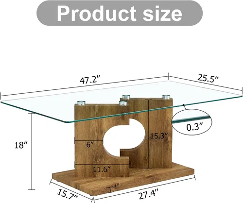 Miniatura 2 de Mesas de centro de cristal para sala de estar, mesa central rectangular moderna de 47.2 pulgadas, mesa de cóctel minimalista con parte superior