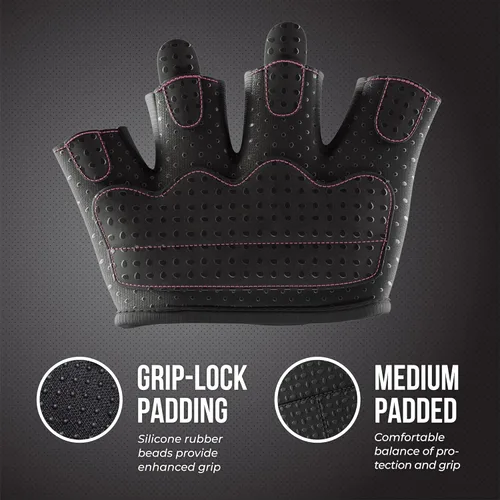 Miniatura 3 de Contraband Pink Label 5537 Guantes de levantamiento de peso para mujer MICRO con acolchado de silicona Grip-Lock (par) - Guantes medio dedos