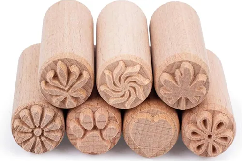 Miniatura 10 de Beavorty Juego de 5 sellos de madera para cerámica, de madera, arcilla, columna para manualidades, álbumes de recortes y textura de cerámica