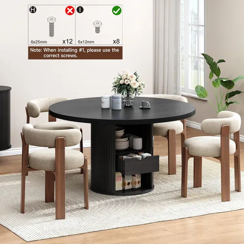 Miniatura 5 de Mesa de comedor redonda de 47 pulgadas para 4, mesa de cocina circular con estante de almacenamiento de 2 capas y un cajón, mesas de comedor
