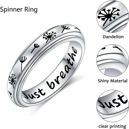 Miniatura 6 de Just Breathe - Anillo giratorio para mujeres y niñas, de plata de ley 925, anillos antiestrés con diente de león, para aliviar la ansiedad, estrés