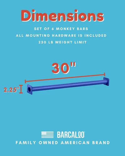 Miniatura 2 de Barcaloo Barras de mono de 30 pulgadas para equipo de patio trasero y accesorios para casa del árbol, paquete de 6 barras de mono azul