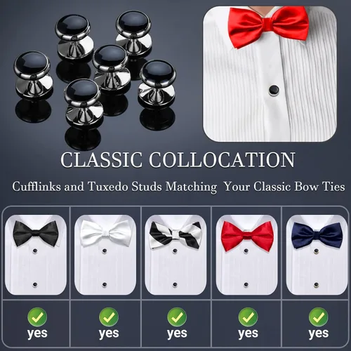 Miniatura 5 de HAWSON Juego de gemelos y tachuelas de esmoquin para hombre con caja de regalo joyas o accesorios para hombre adecuados para traje negro, camisas