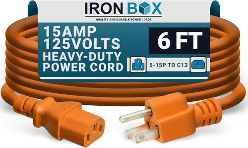 Miniatura 47 de IronBox Electric - Cable de alimentación de servicio pesado 5-15P a C13 - Cable de 3 clavijas 15A 125V 14/3 SJT para PC - Cable para computadora