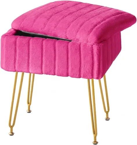 Miniatura 10 de FUXA Taburete de tocador con almacenamiento, silla de maquillaje de piel sintética con 4 patas de metal y pies antideslizantes, asiento acolchado