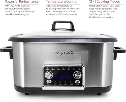 Miniatura 5 de MegaChef Cocina múltiple programable 12 en 1 de lujo de 8 cuartos de galón con Sous Vide y multifunción, pantalla digital, temperatura y tiempo