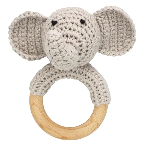 Miniatura 5 de Joliecraft Juguete de sonajero de madera natural para bebé, suave con anillo para dentición para lactantes, cordero color crema