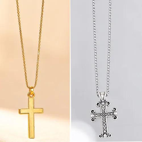 Miniatura 6 de stino 100 gramos de dijes de metal para hacer joyas, chapados en plata y oro, paquete a granel para pulseras, collares, manualidades Cruz