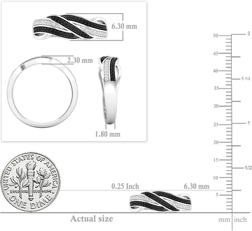 Miniatura 5 de Dazzlingrock Collection 0.15 Cttw Round Black & White Diamond Criss-Cross Swirl Ring for Her in 10K Solid Gold
