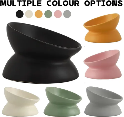 Miniatura 2 de Cuenco elevado de cerámica para gatos, cuencos de comida para gatos inclinados, de cerámica, apto para bigotes, antivómitos y reduce la carga
