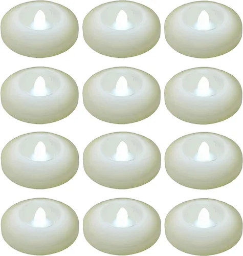Miniatura 8 de Velas flotantes LED de más de 120 horas para centros de mesa, paquete de 12 velas de té parpadeantes blancas cálidas que funcionan con pilas, Blanco