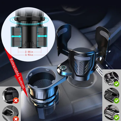 Miniatura 3 de Expansor multifuncional de portavasos 2 en 1 para automóvil, extensor de soporte de doble taza con base ajustable, se adapta a Yeti, Hydro Flask