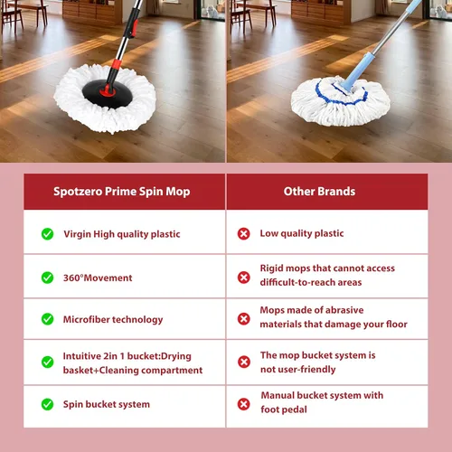 Miniatura 7 de Trapeador giratorio y cubo con juego de escurridor, trapeador giratorio y cubo con escurridor para el hogar, cubo de mopa de acero inoxidable 360