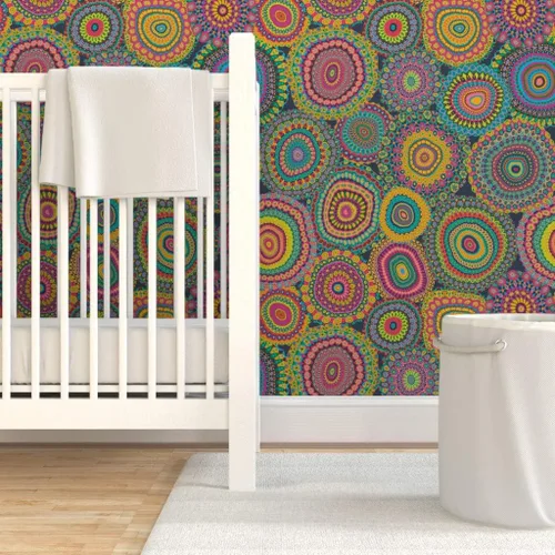 Miniatura 6 de Despegar y pegar papel tapiz Muestras – Colcha de retazos de abuelas mandala círculo colorido retro hippie personalizado extraíble papel pintado por