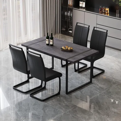 Miniatura 21 de YYQ Juego de mesa de comedor para 4, mesa de cocina de madera de 59 pulgadas y sillas para 4, moderno juego de mesa de comedor de 5 piezas con 4