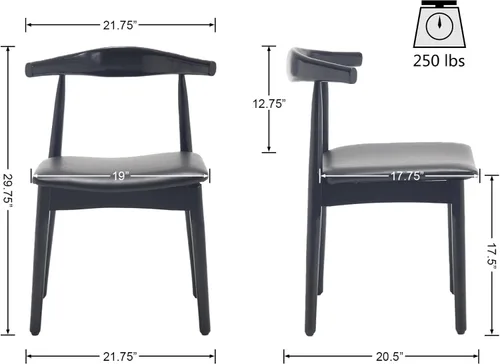 Miniatura 2 de VESCASA Juego de 2 sillas de comedor de mediados de siglo, sillas de comedor tapizadas de piel sintética, sillas de comedor de madera maciza