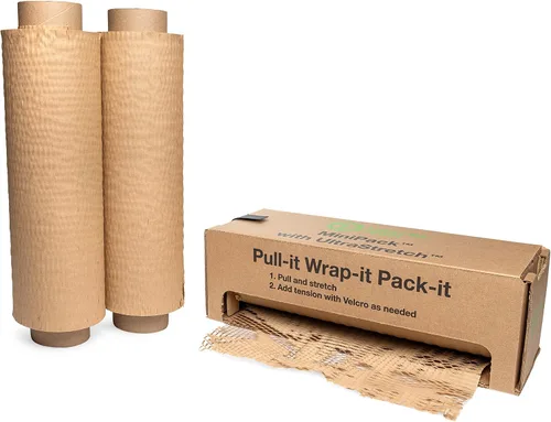 Miniatura 9 de IDL Packaging Juego de papel de embalaje de panal, marrón, rollo de papel kraft HexcelWrap de 15 pulgadas x 1400 pies en caja autodispensada + 1