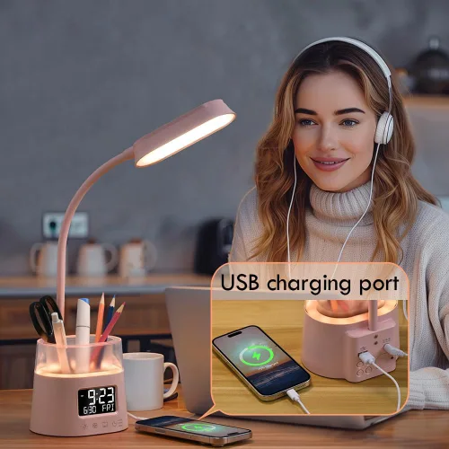 Miniatura 5 de WILIT Lámpara de escritorio LED para dormitorio universitario, lámpara de estudio para estudiantes con puerto de carga USB, soporte para bolígrafos