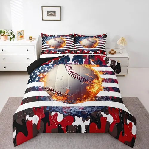 Miniatura 15 de Erosebridal Juego de edredón de bandera estadounidense tamaño individual para niños y adolescentes, juego de ropa de cama de camuflaje, edredón