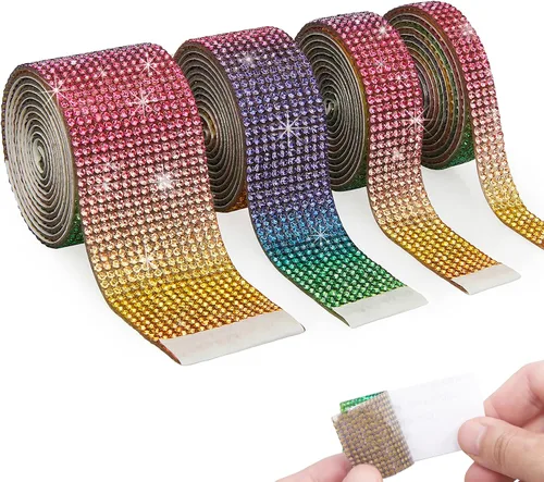 Miniatura 10 de 4 rollos de calcomanías autoadhesivas de diamantes de imitación de color negro, con diamantes de imitación de 0.079 pulgadas (0.079 in)